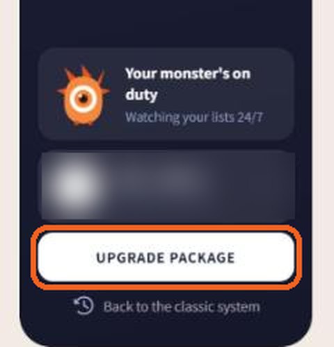 The Upgrade Package button at the bottom of the Meser10 menu
