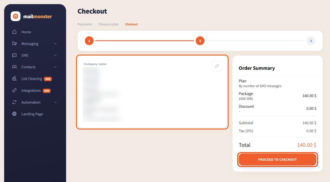 Order summary with invoice details before payment